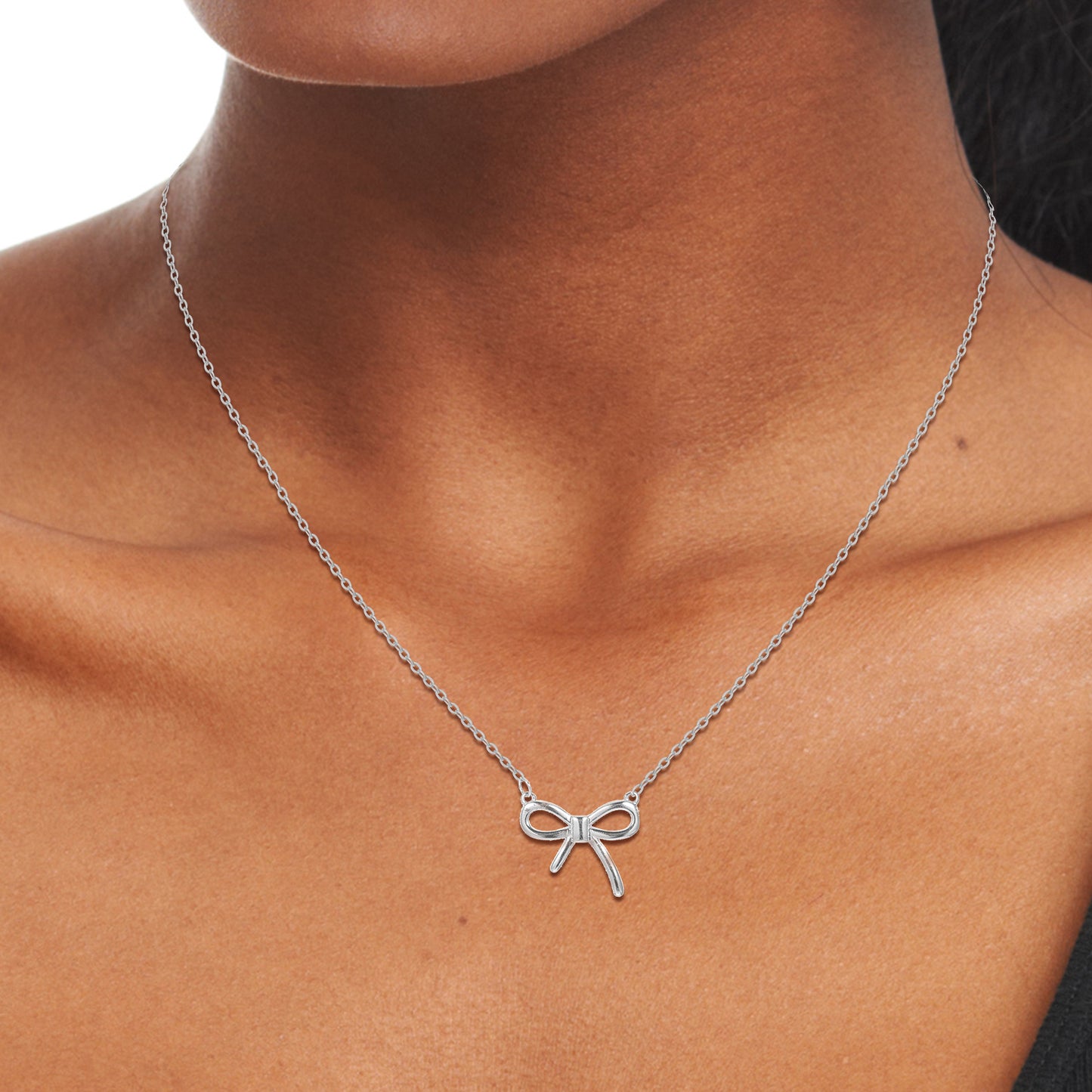 Telooco Bow Necklace Dainty Necklace for Women Tiny Bowknot Pendant Choker Chain Necklace Cute Necklace Jewelry for Women(Silver)
