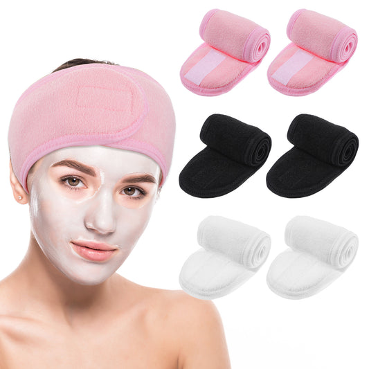 6PCS Spa Headband Adjustable Terry Cloth Facial Headband for Women Spa Hair Wrap Headband for Washing Face Shower Skincare Makeup Headband (Pink Black White)