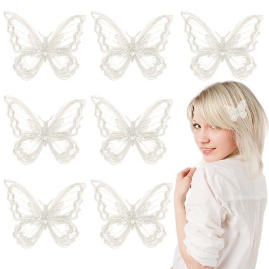 8 Pcs Beige Butterfly Hair Clips, Lace Embroidery Hair Clips Butterfly, White Butterfly Wedding Hair Clip for Women Girls Halloween Party Decor(Beige)