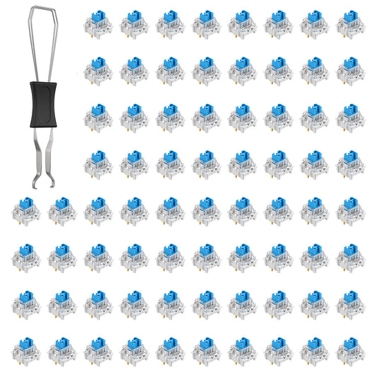 Keyboard Switches Set, Keyboard Clicker Keys Replacement, 3 Pin for Mechanical Gaming Keyboards, Blue Tactile Switches with Switch Puller(72Pcs)