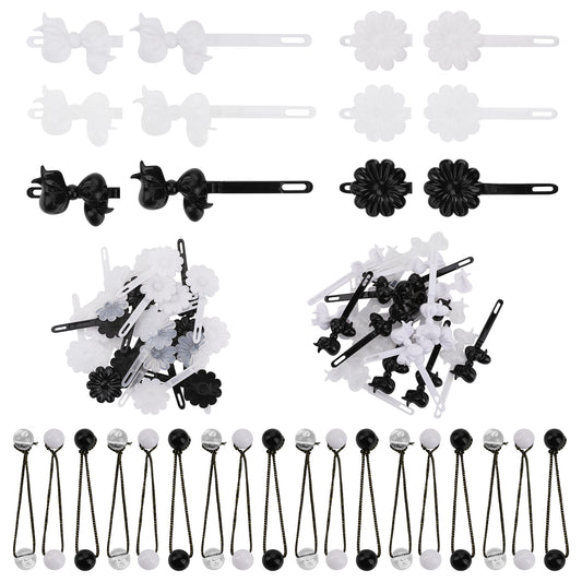 72 Pcs Self Hinge for Girls Plastic Hair Barrettes Bowknot and Flower Hair Clips Hair Balls Cute Hair Barrettes 80s 90s Hair Barrette Hair Clip for Girls Baby (Black/White/Transparent)