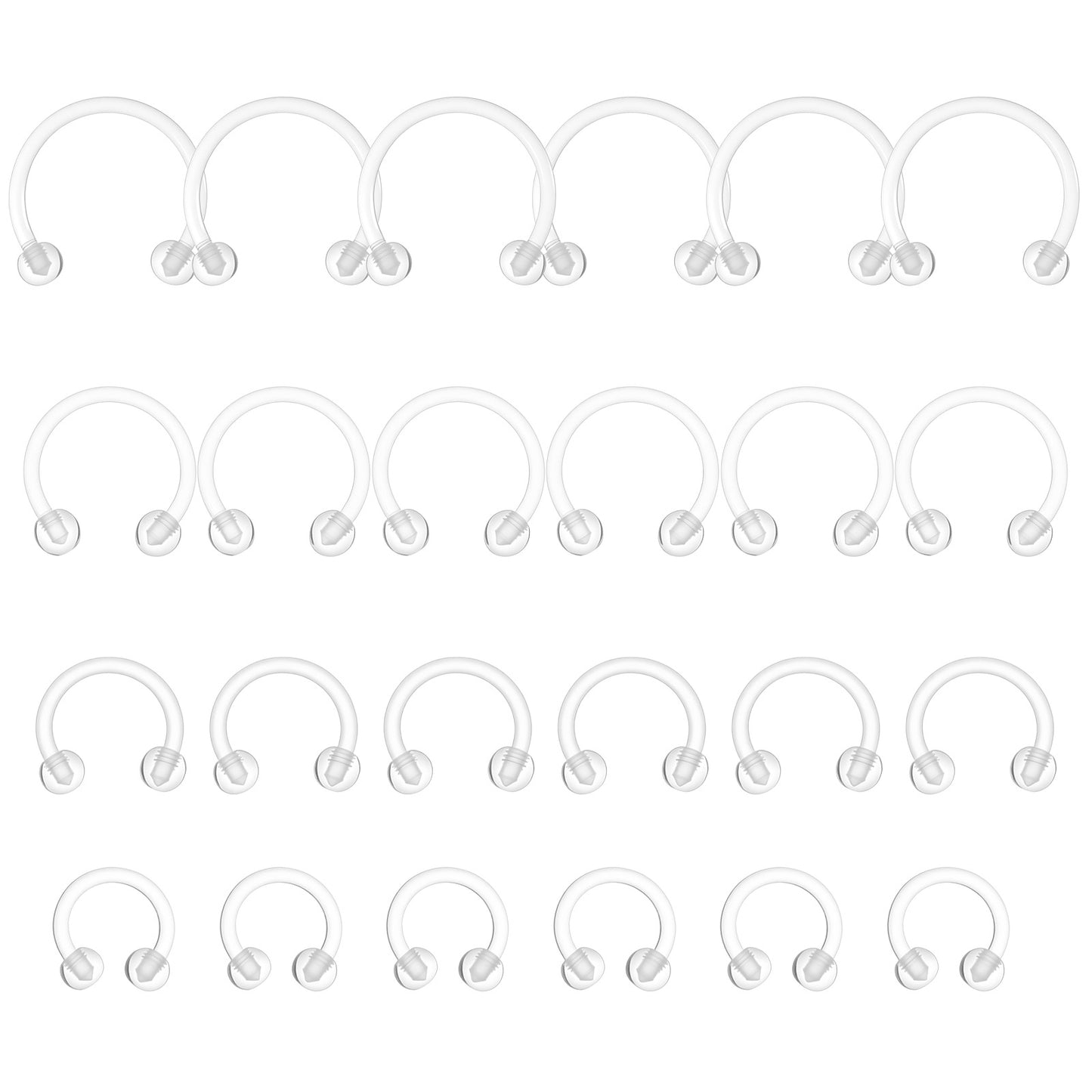 Tucnoeu 16G Clear Septum Retainer - 24pcs Plastic Septum Ring 4 Size Horseshoe Piercing Jewelry for Work Surgery （6-12mm）
