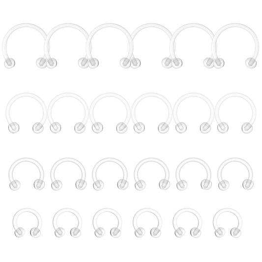 Tucnoeu 16G Clear Septum Retainer - 24pcs Plastic Septum Ring 4 Size Horseshoe Piercing Jewelry for Work Surgery （6-12mm）