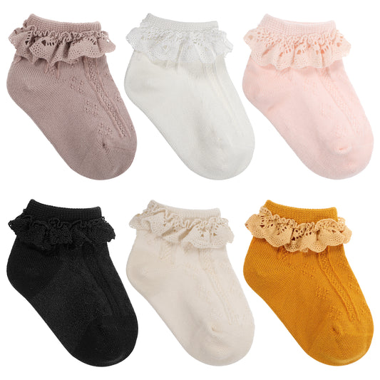 Girls Ruffle Eyelet Frilly Princess Toddler Lace Socks for Baby Little Kids