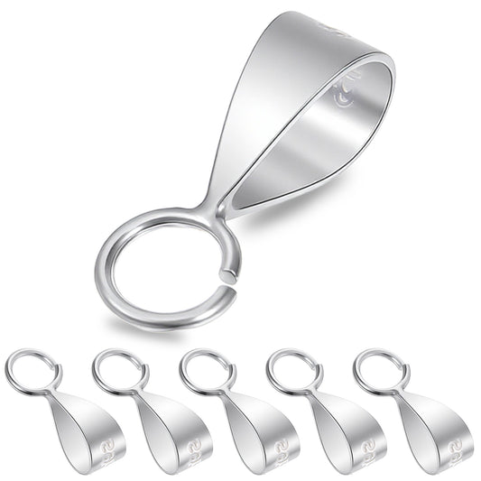 6pcs 925 Sterling Silver Bails for Jewelry Making Slider Necklace Pendant Clasp with Open Loop Charm Clasp for Necklace Connectors Pendant Bails Pinch Bail for Pendants Jewelry Making Silver