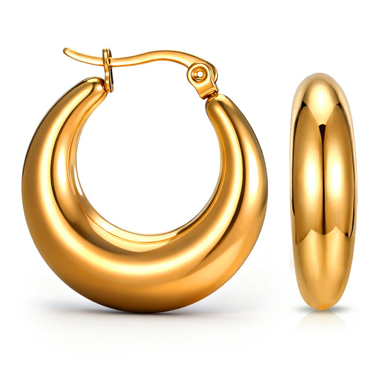 Chunky Gold Hoop Earrings for Women, 14K Gold Plated Thick Hoops, Lightweight and Stylish Jewelry Trendy Hoops Dainty Jewelry Gifts for Women