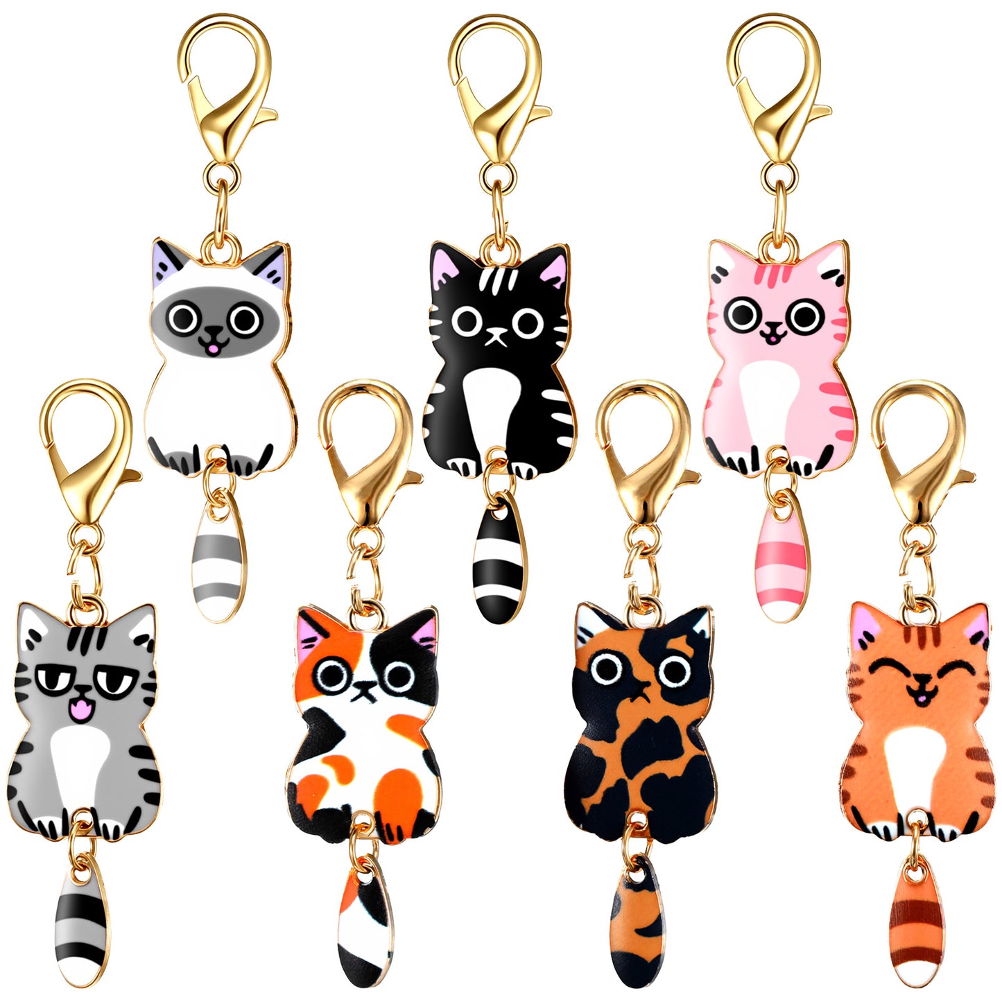 HaiFafafaing 7 Pcs Cute Cat Keychain - Alloy Metal Small Bag Charm Pendant - Kawaii Mini Cat Key Chain For Women Girls Lightweight Gift