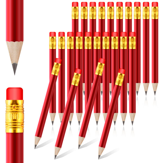 DIVINA VITAE 24 Pieces Back to School Small Pencils Half Pencils with erasers(Red)