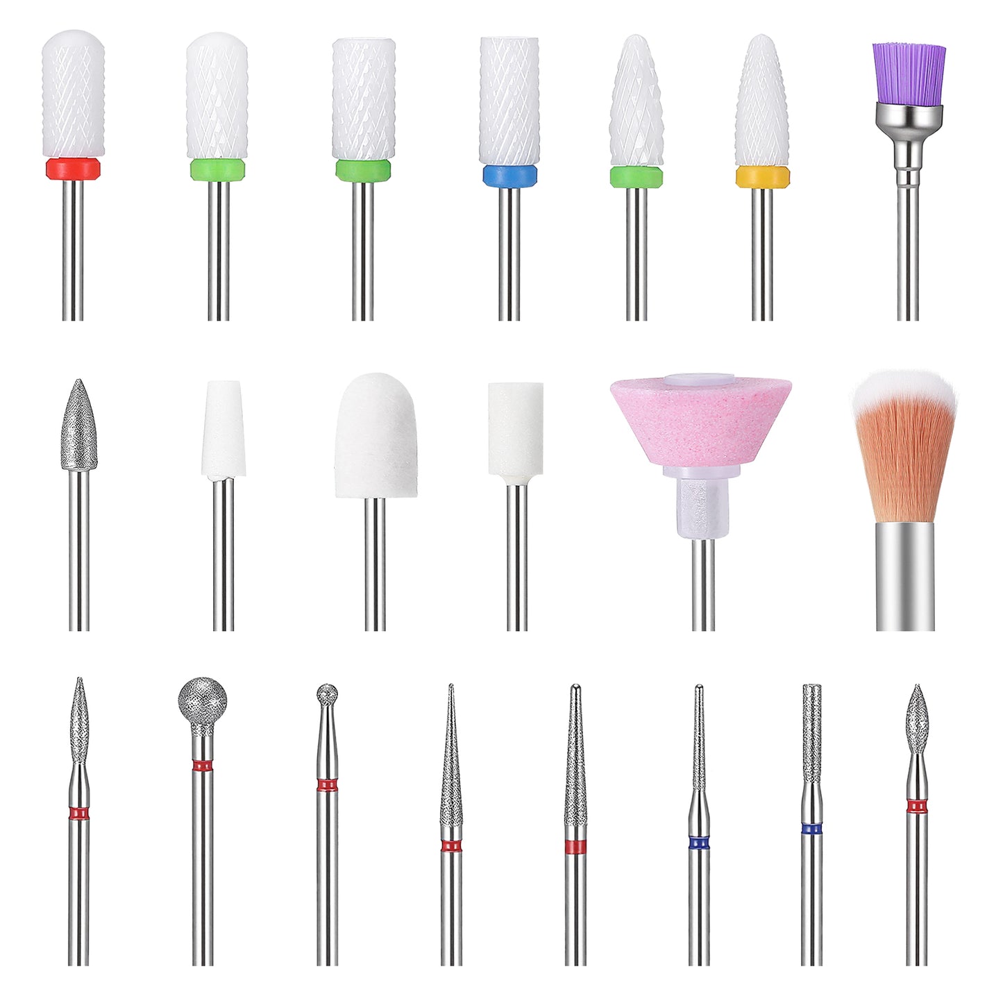21 Pcs Nail Drill Bit Set 3/32 Inch Professional Ceramic Diamond Carbide Nail Bits Electric Nails File Kit for Acrylic Gel Nails Cuticle Remover Manicure Pedicure Tools for Home Salon (Multicolor)