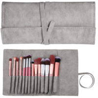 Makeup Brush Organizer Travel PU Leather Roll Up Makeup Bag 14 Slot Makeup Brush Case Rolling Bag Storage Case for Women Cosmetic Brushes