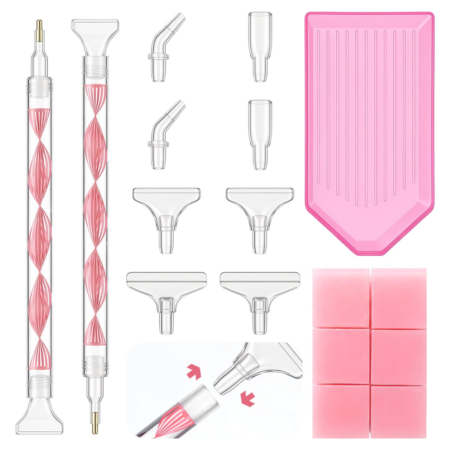 16PCS Diamond Art Pens Tools Set, Double-Headed Rhinestone Picker, 2PCS Rhinestone Pen, 12 Replacement Pen Tips, Clay Rhinestones Storage Box, for Nail Art