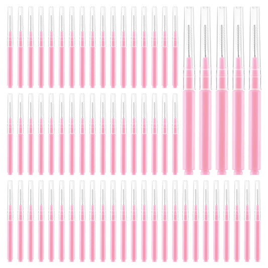 100 Pcs Micro Eyebrow Brush with Cap Portable Brow Lamination Brush Pink Micro Spoolies Eyebrow Lamination Brushes Professional Beauty Mini Mascara Wands for Eyelash Extensions Tool