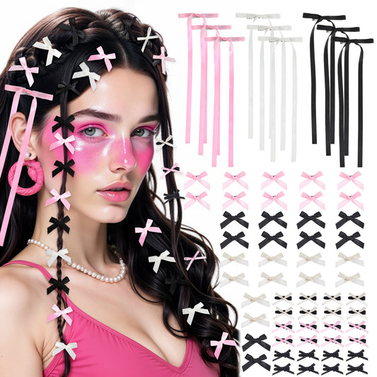 66pcs Hair Bows For Girls Girls Women,3 Styles Cute Mini Butterfly Hair Clips Small Alligator Long Tail Hairs Ribbon Hairs Design