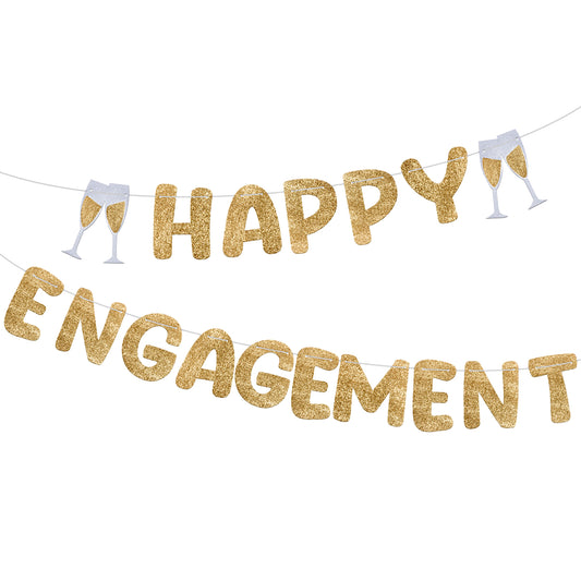 Yolev Happy Engagement Decorations Pre Strung Happy Engagement Banner Glitter Engaged Party Decorations with Glass for Congratulations Engaged Wedding Party Shower Signs Props Backdrop Decor
