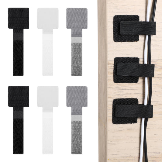 60Pcs Hook and Loop Cable Ties Self Adhesive Cable Straps Reusable Wire Organizers for Cords, Nylon Cables Organizer Clips for Office and Home Use(Silver, Black, White)