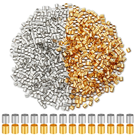 Gemoioio 1000 Pcs Round Crimp Beads 2mm Gold Silver for Jewelry Making DIY