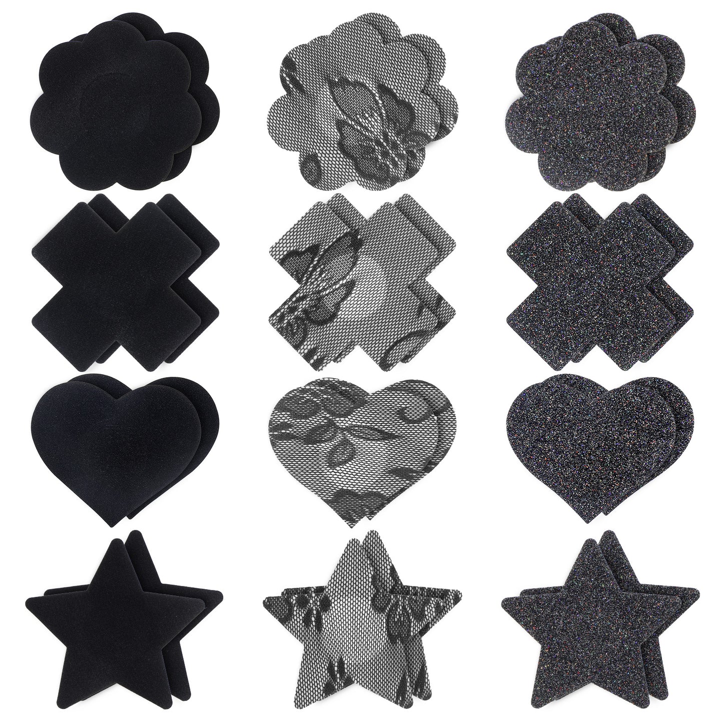 Josojoou 12 Pairs Breast Petals Black Nipple Tape No Show Invisible Sticky Disposable Nipple Covers for Women Rave Party