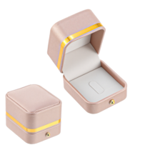 Yolev Pink Velvet Ring Box Single Slot Ring Boxes Vintage Rings Boxes Case Square Ring Box for Proposal Engagement Ceremony Anniversary Wedding Day Gift