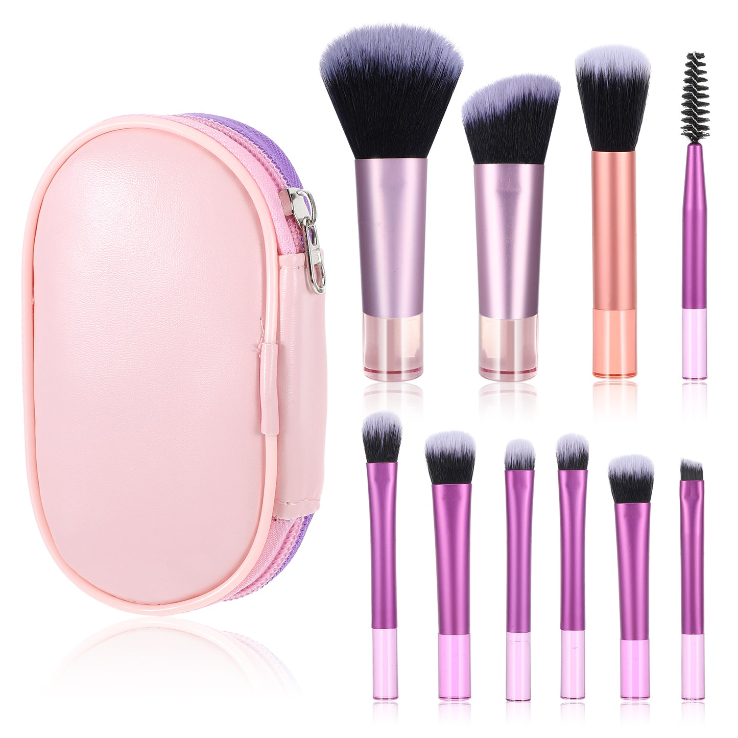 10 Pcs Travel Makeup Brush Set Mini Makeup Brushes Travel Size With Pack Portable Small Eyeshadow Eye Lipstick Foundation Brush Shadow Contour Blush Concealer Pink Purple Orange