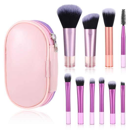 10 Pcs Travel Makeup Brush Set Mini Makeup Brushes Travel Size With Pack Portable Small Eyeshadow Eye Lipstick Foundation Brush Shadow Contour Blush Concealer Pink Purple Orange