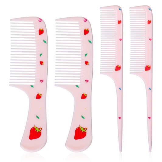 Baby Comb Toddler Hair Comb 4 Pcs Toddler Comb Set Fine Comb Rat Tail Comb Portable Pink Comb Strawberry Fruit Small Cute Hair Comb