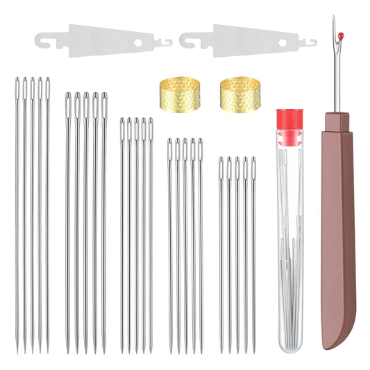 Big Eye Steel Needles Set，31Pcs Needles Thread Hand Repair Tools, 5 Size Stainless Steel Sewing Needle Kit, Portable Sewing Needle Kit for DIY Stitching Crafts, Quilting