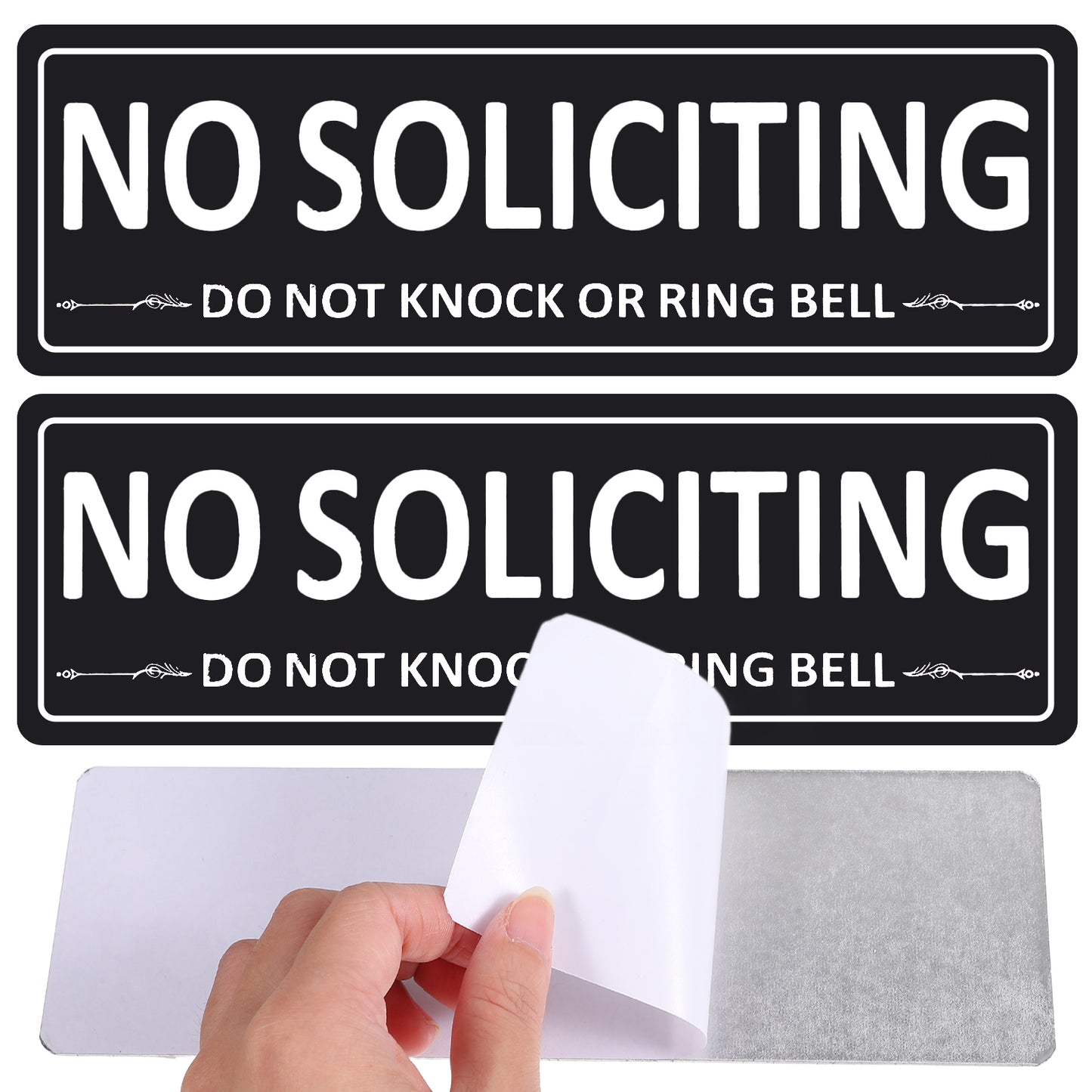 No Soliciting Sign for Front Door 2 Pack Metal Self-Adhesive No Soliciting Sticker 7.5" x 2.5" No Solicitors Modern Sign for House Business Office Window
