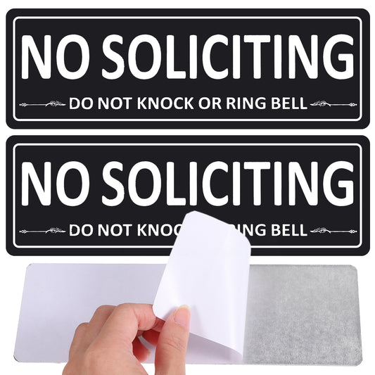No Soliciting Sign for Front Door 2 Pack Metal Self-Adhesive No Soliciting Sticker 7.5" x 2.5" No Solicitors Modern Sign for House Business Office Window