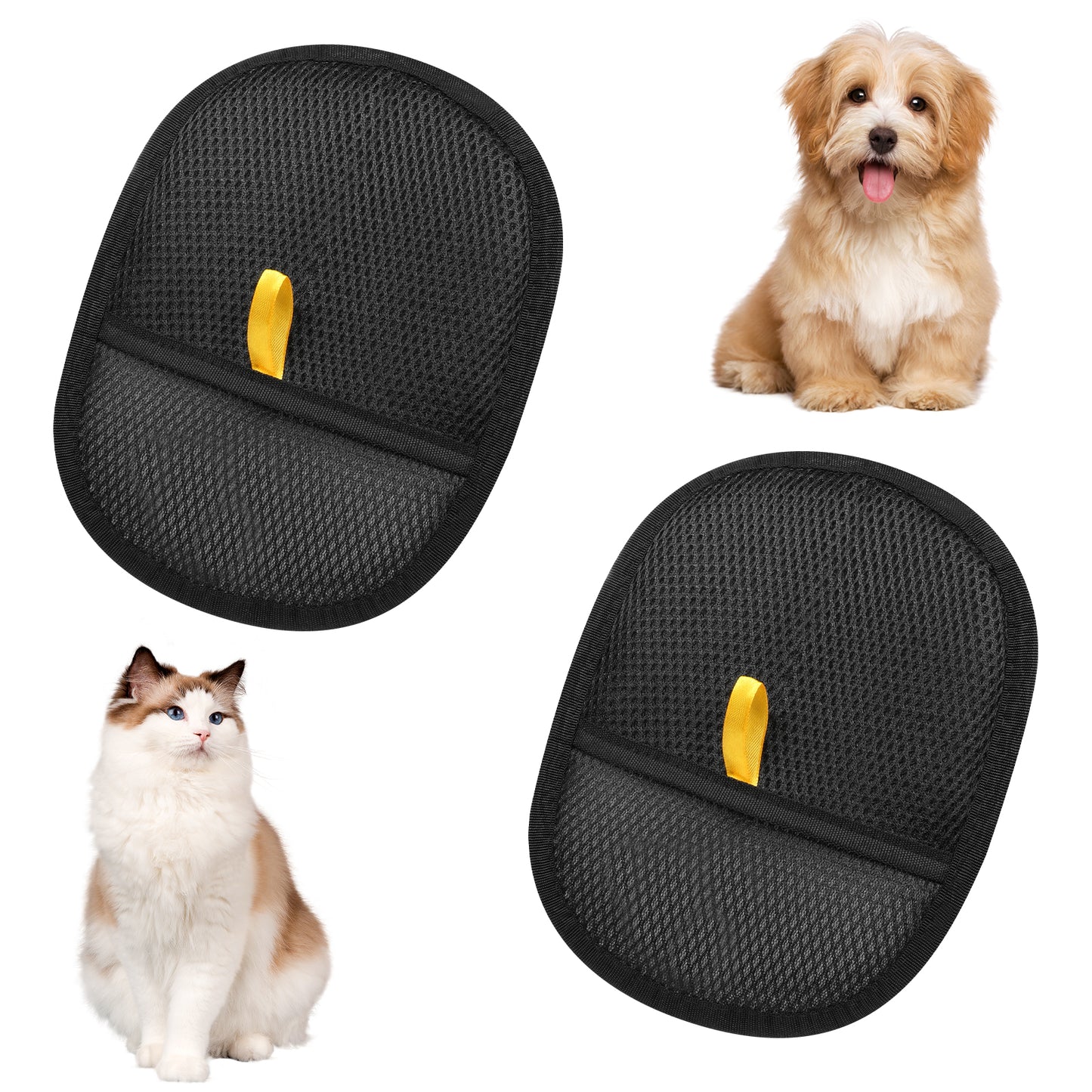 Lusofie 2Pcs Pet Hair Remover Gloves for Dog & Cat, Double Sided Grooming Gloves for Pets, Reusable Cat & Dog Hair Remover for Washing, Deshedding, Grooming (Black)