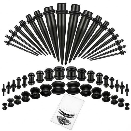 Josojoou 50Pcs Ear Stretching Kit 14G-00G Acrylic Gauges for Ears Tapers, Tunnels & Plugs, Lightweight Acrylic Expanders for Starter Beginner Men Women