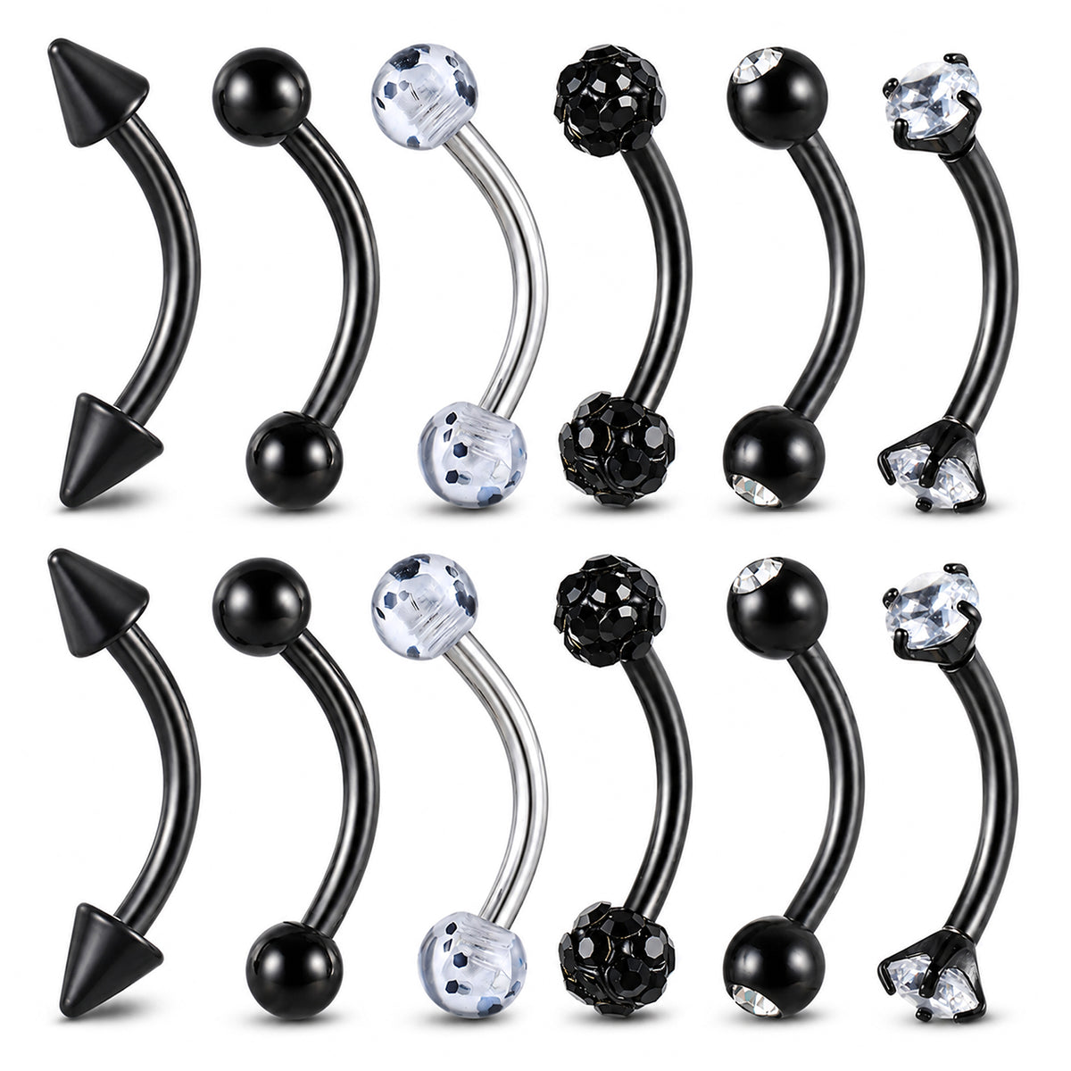 Neyauo 12 Pcs 16G Eyebrow Rings Stainless Steel 8mm Curved Barbell Jewelry