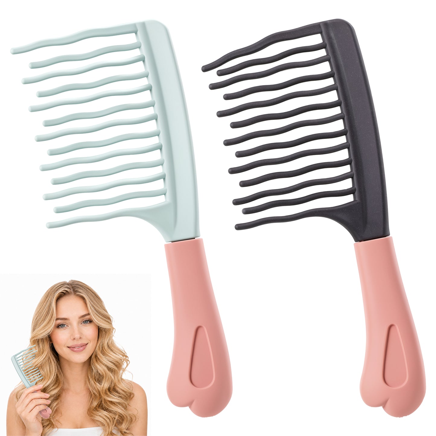 Wide Tooth Comb for Curly Hair – Detangling Comb with Double Row Wavy Teeth