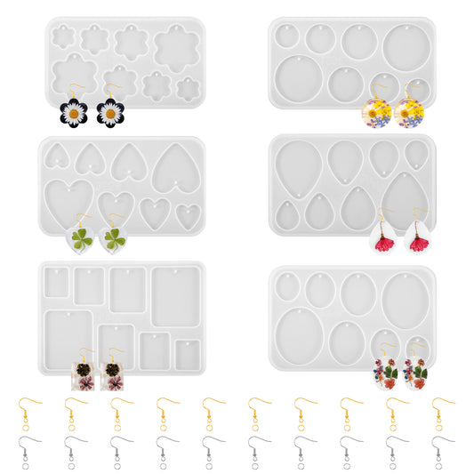 6Pcs Resin Jewelry Molds Geometric Patterns Moldes para Resina Epoxica Square, Oval, Water Drop, Flower, Round, Heart Resin Kits and Molds Complete Set for Necklace Pendant Moldes