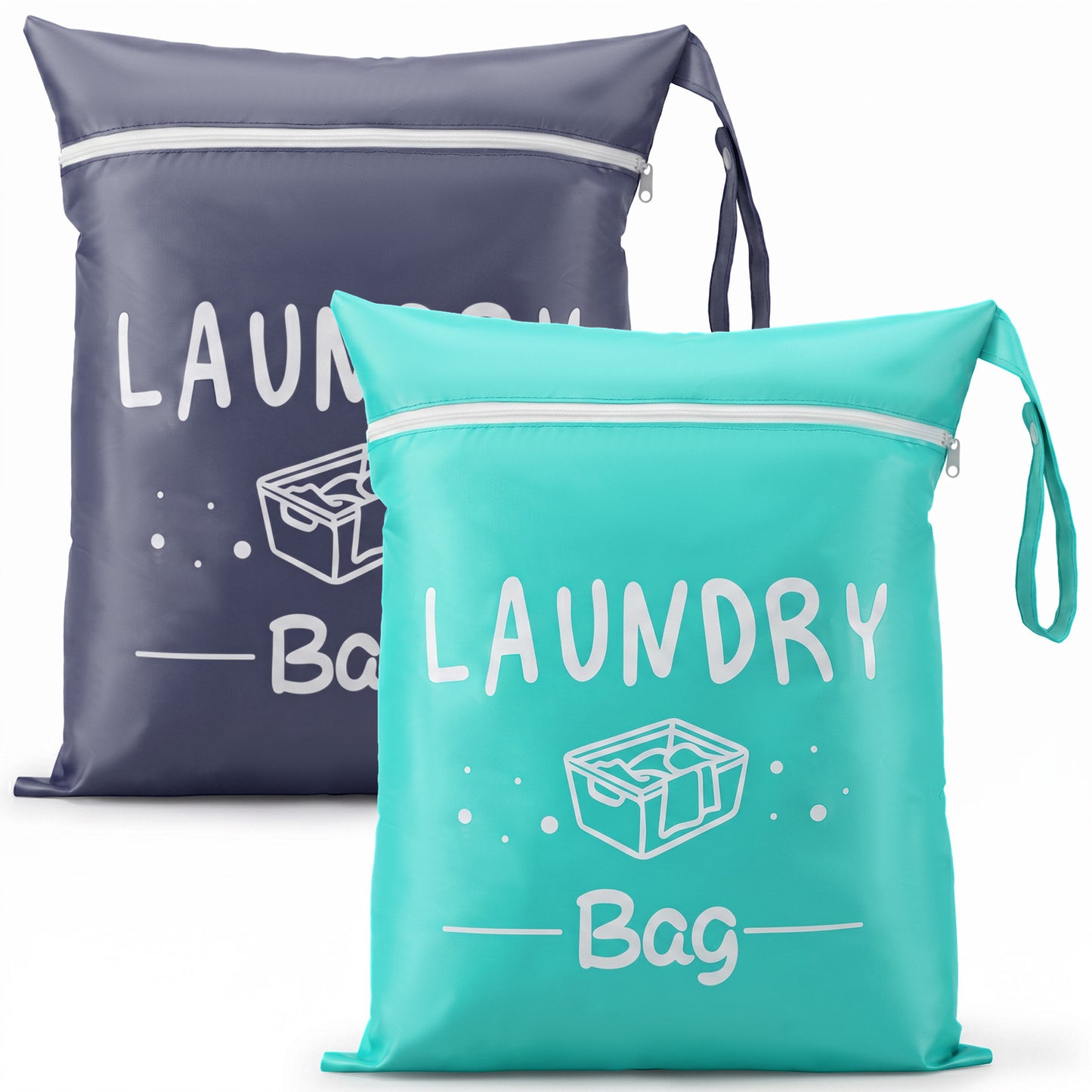2 Pcs Travel Laundry Bag, 18.5" X 15" Dirty Clothes Travel Bag, Oxford Cloth Laundry Sack with Handles, Foldable Washable Zipper Bags for Traveling, Gym, Beach, Camping and Dormitory Use