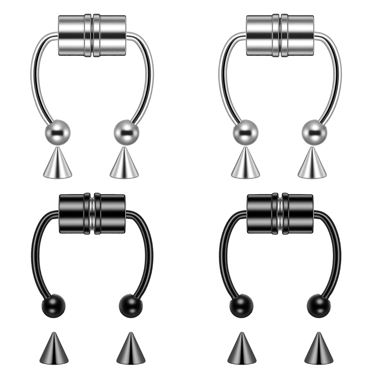 Yolev 4 PCS Fake Nose Rings, Fake Septum Piercing Jewellery, Stainless Steel Noses Ring for Comfortable Wear, Suitable for Daily Look Parties Body Decor Jewellery