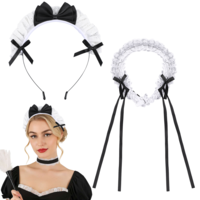 Josojoou 2PCS Lolita Headband Lace Bow Hair Band, Maid Anime Cosplay Headwear Ribbon Bowknot, lolita headband for cosplay costume party, tea party (black, white)