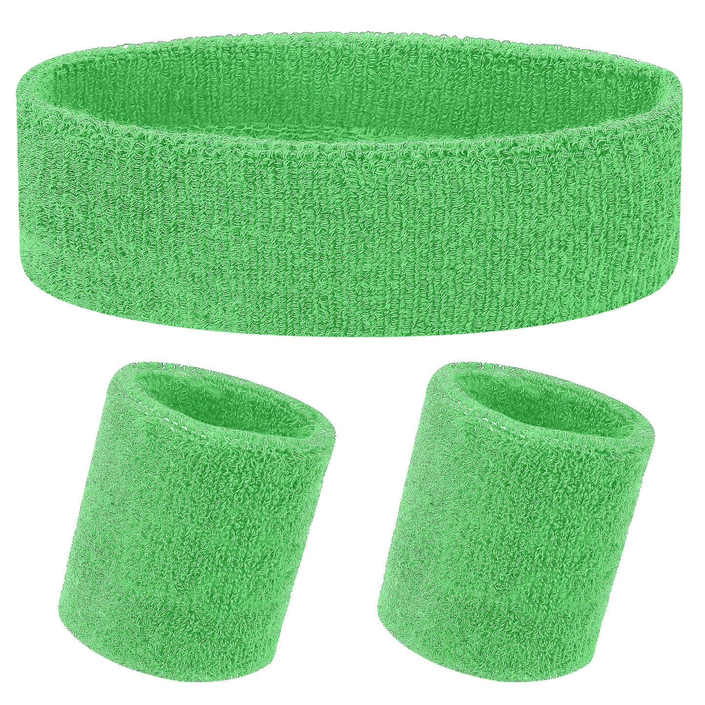 Yolev 3Pieces Sweatband Set, Sports Headband and Wristbands, Set of 1 Headband and 2 Wristbands, for Athletic Men and Women, Black and Neon Green, One Size(Green)