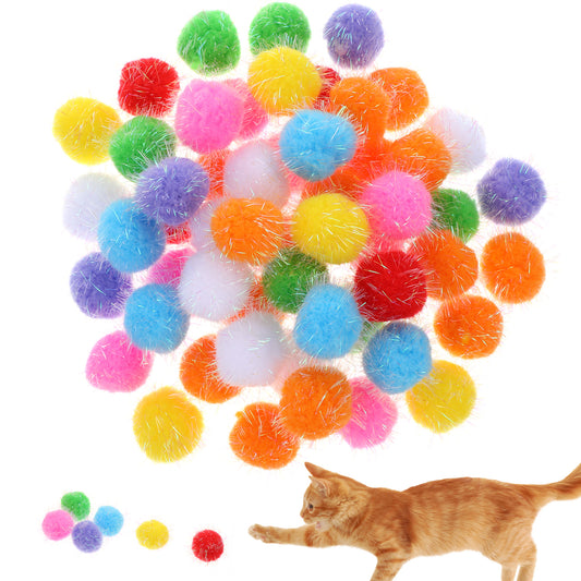 HaiFafafaing 60 Pcs Cat Pom Pom Balls - 1.5 Inch Interactive Cat Ball Toy - Multicolor Sparkle Fuzzy Balls for Exercise and Entertainment