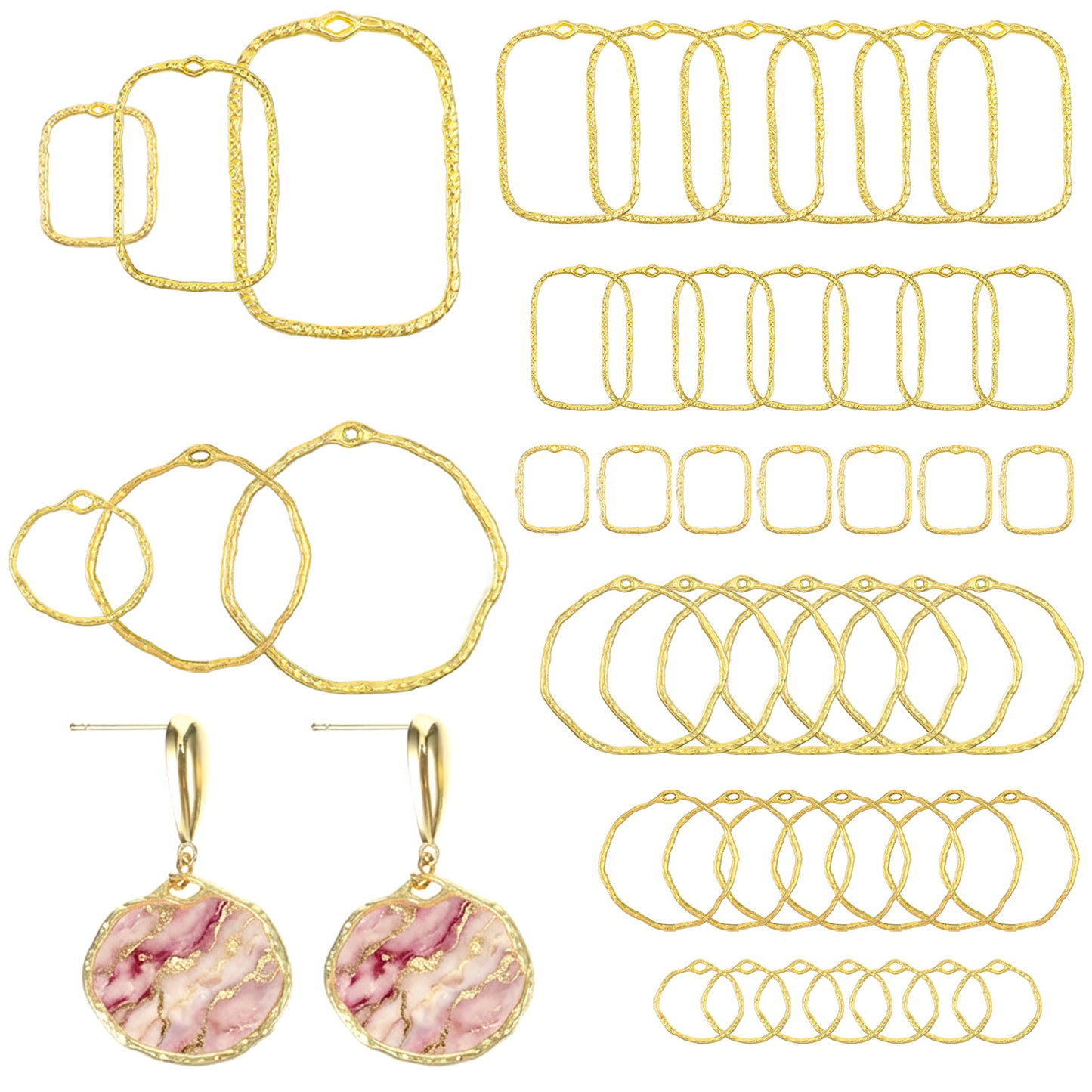 48 Pcs Open Bezels for Resin Jewelry Making 6 Styles Alloy Open Back Bezel Pendants Hollow Frame Rectangle Ring Charms for DIY Resin Pressed Flower Jewelry Making, Necklace, Earrings, DIY Crafts