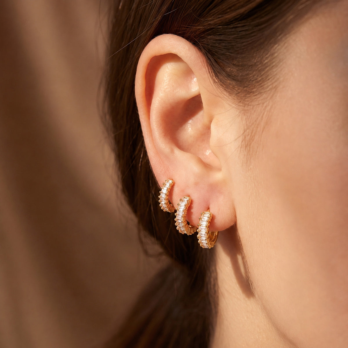 Earrings Stack Gold for Women, 14K Gold Plated Stack Earrings Set of 3