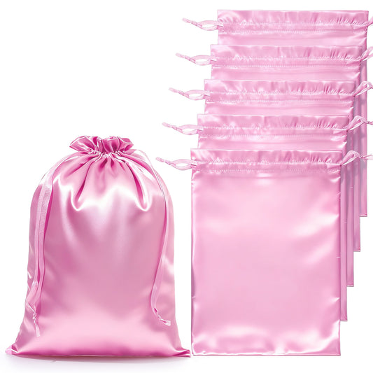 6PCS Wig Storage Bags, Hair Bag Satin Storage Pouches for Multiple Hair Pieces, 25×35 cm Large Drawstring Wig Organizers for Bundles Extensions & Packaging (Pink)