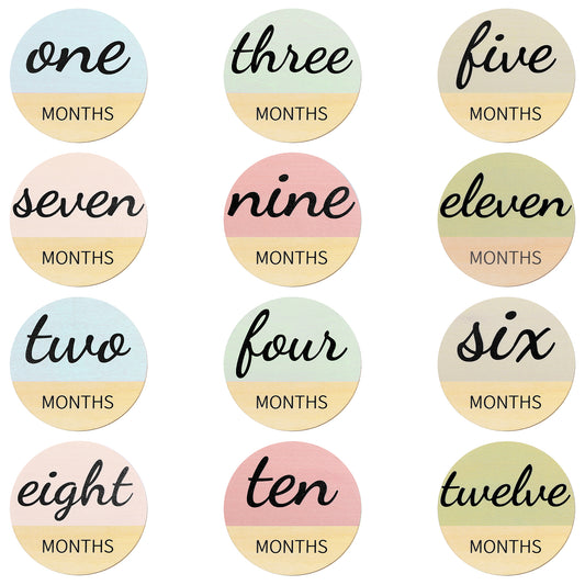 6Pcs Baby Milestone Cards Double Sided Baby Monthly Milestones Marker Discs 10cm Round Wooden Milestone Babys Cards for Newborn Boy and Girl Photo Prop Shower
