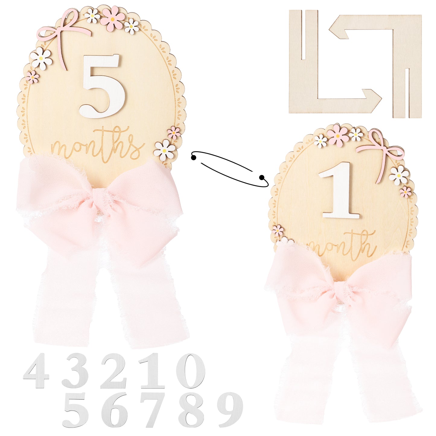 Baby Monthly Milestone Sign, Milestone Wooden Circles with Numbers and Stand, Wooden Hello World Babies Birth Announcement Sign for Baby Pregnancy Growth Photo Prop