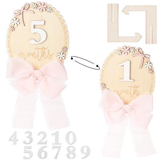 Baby Monthly Milestone Sign, Milestone Wooden Circles with Numbers and Stand, Wooden Hello World Babies Birth Announcement Sign for Baby Pregnancy Growth Photo Prop