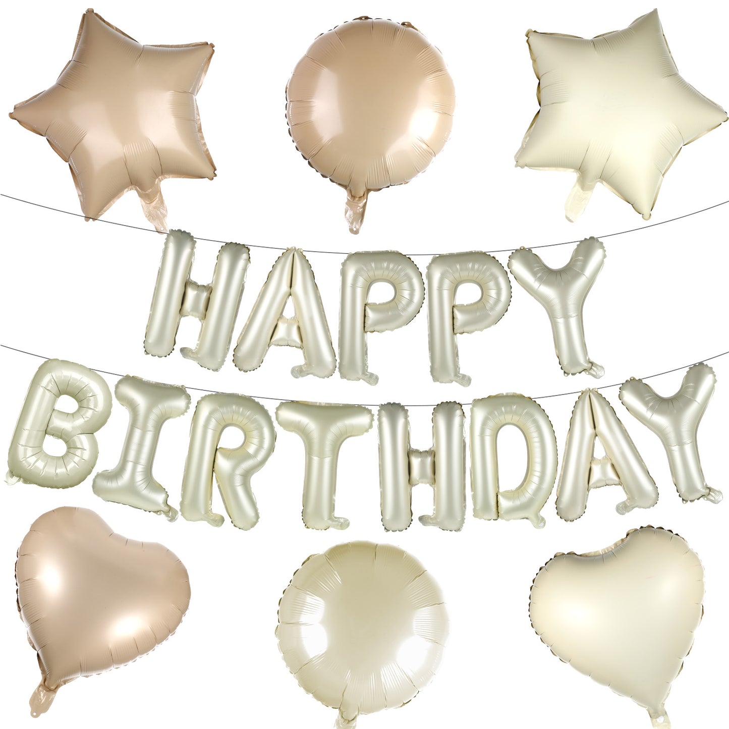 Happy Birthday Balloons Banner with Heart, Star and Round Balloon, 16 Inch Foil Letter Balloons for Men Women Birthday Party Decoration Supplies