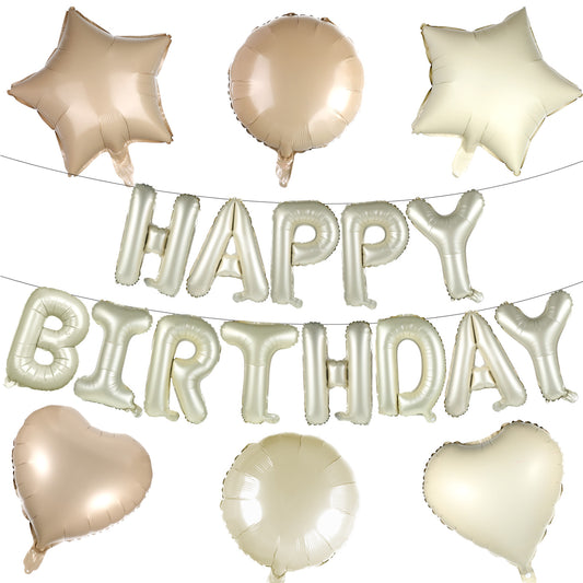 Happy Birthday Balloons Banner with Heart, Star and Round Balloon, 16 Inch Foil Letter Balloons for Men Women Birthday Party Decoration Supplies