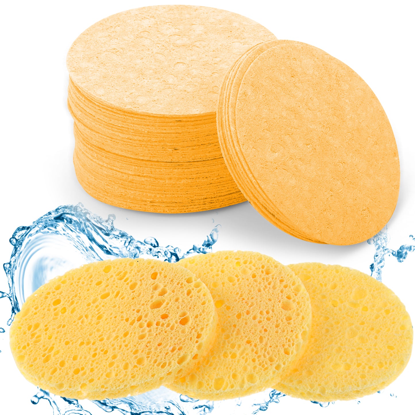 60 Pcs Compressed Facial Sponges, Gentle Cleansing Face Sponge, 2.3 Inch Facial Exfoliating Sponge, Face Cleansing Pads for Cleaning Skin Care Makeup Removal (Yellow)