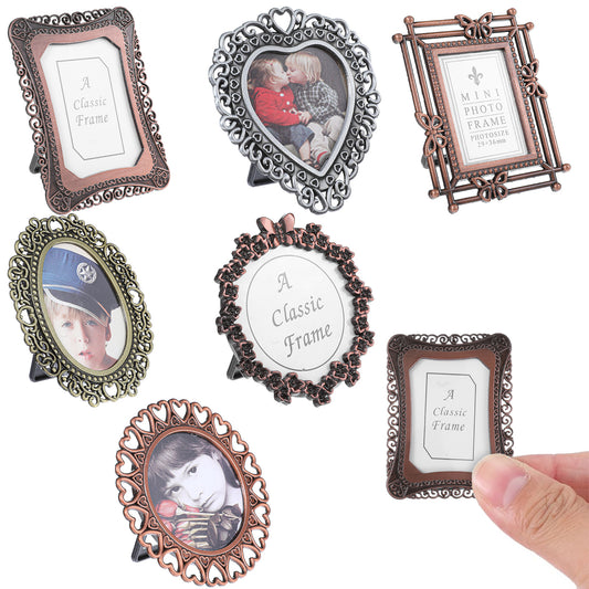6 Pcs Mini Picture Frames Vintage Style - Tiny Metal Picture Frames for Tabletop, Wall Art, DIY Crafts | 1 Inch to 2 Inches Multicolour