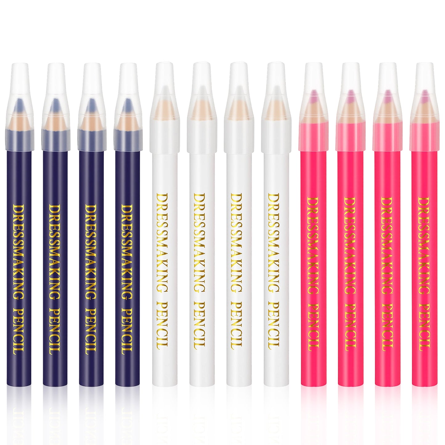 Yolev 12pcs Sewing Pencil for Fabric, Washable Fabric Marking Pencils with Tip Caps,Ideal for Tailors, Quilting, Dressmaker & Diy Crafts (Blue, Pink, White)