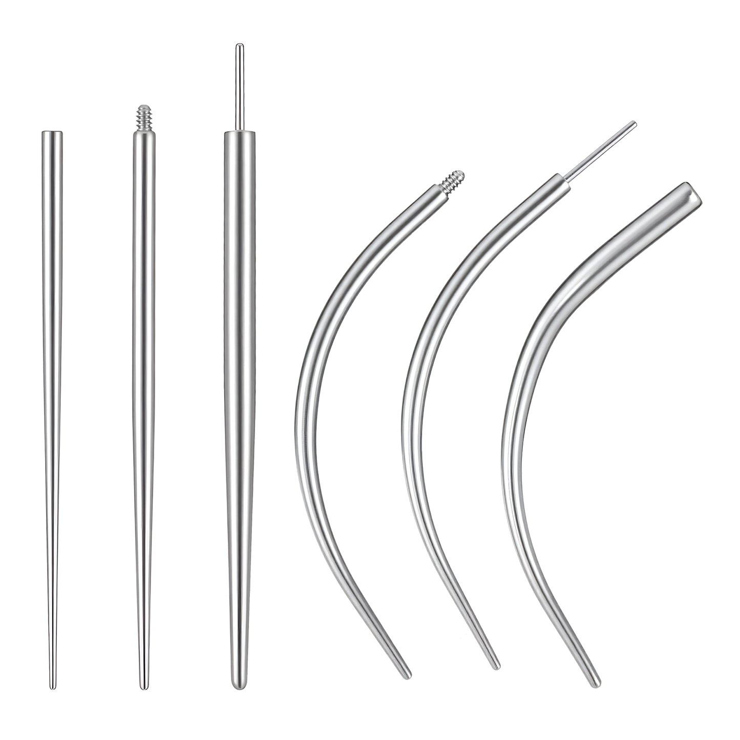 Tucnoeu 6Pcs Piercing Taper Tool, 16G 18G Stainless Steel Straight Curved Needles, Stainless Steel Body Piercing Needles, for Ear Nose Navel Nipple Lip Eyebrow Tongue